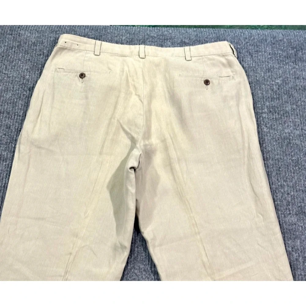Brooks Brothers Irish Linen Pants Mens 38x30 Beige Khaki Flat Front Trousers